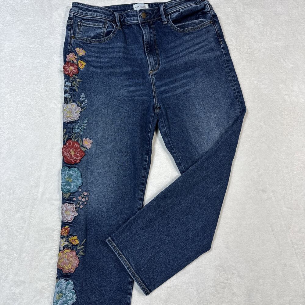 DRIFTWOOD Women's Straight Leg Jeans with Floral Embroidery - Blue
